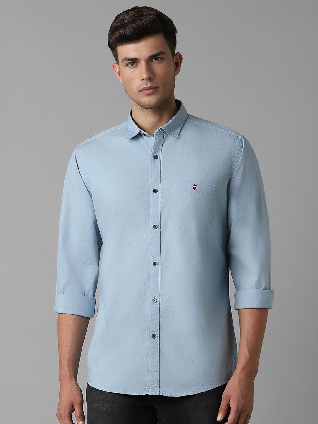 

Louis Philippe Jeans Slim Fit Spread Collar Pure Cotton Casual Shirt, Blue