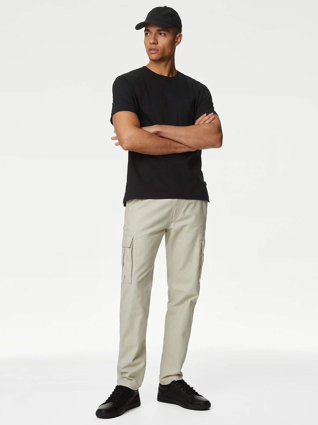 

Marks & Spencer Men Round Neck Solid Cotton T-shirt, Black