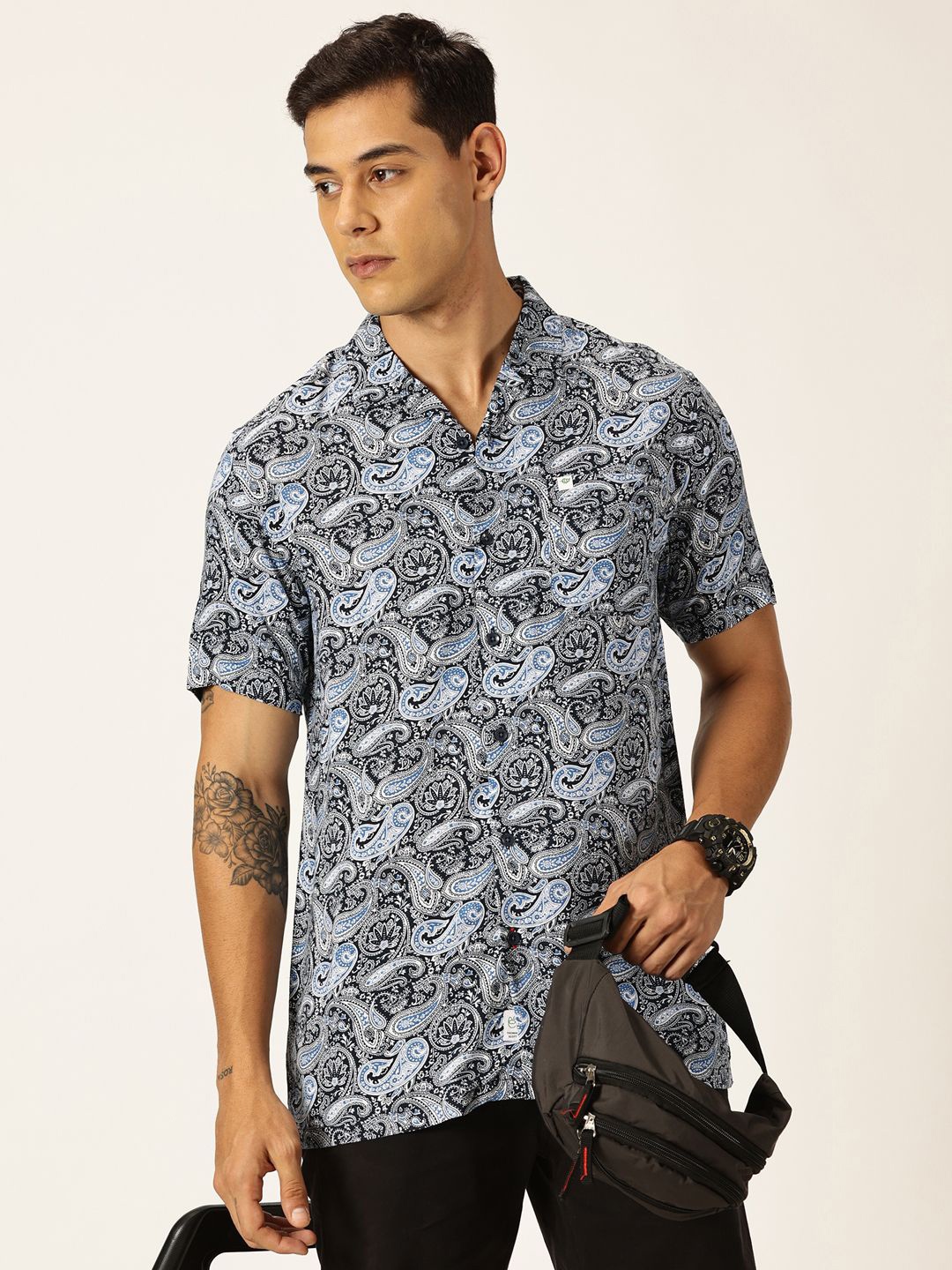 

Thomas Scott Smart Ethnic Motifs Opaque Printed Casual Shirt, Black