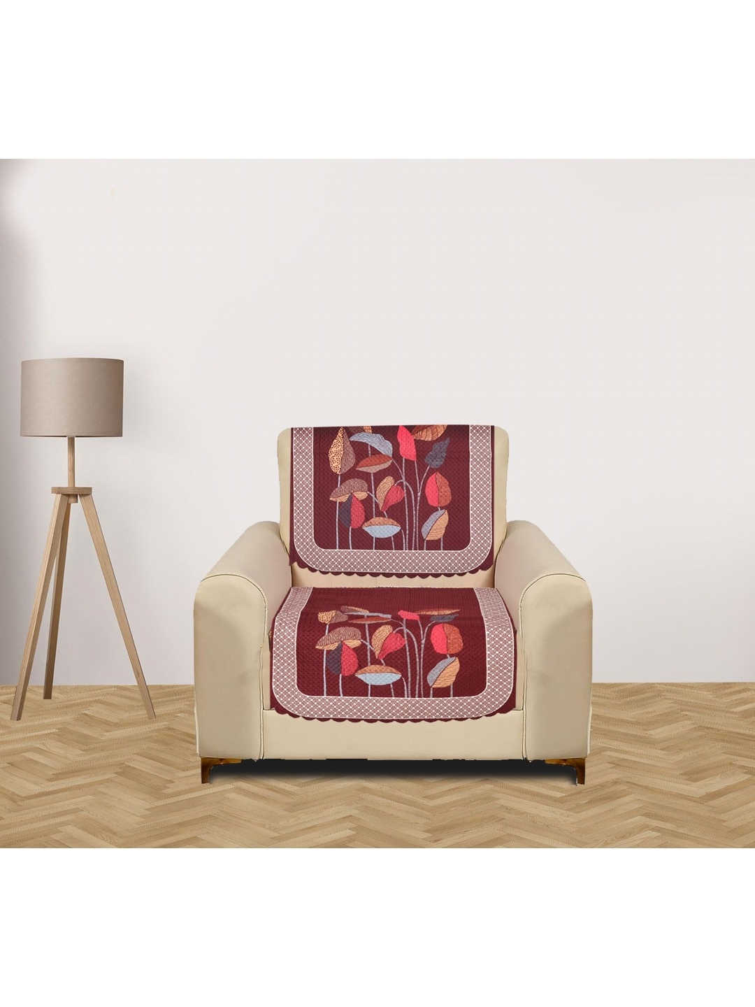 

RRC Red 2 Pieces Printed Velvet Single Seater Sofa Cover