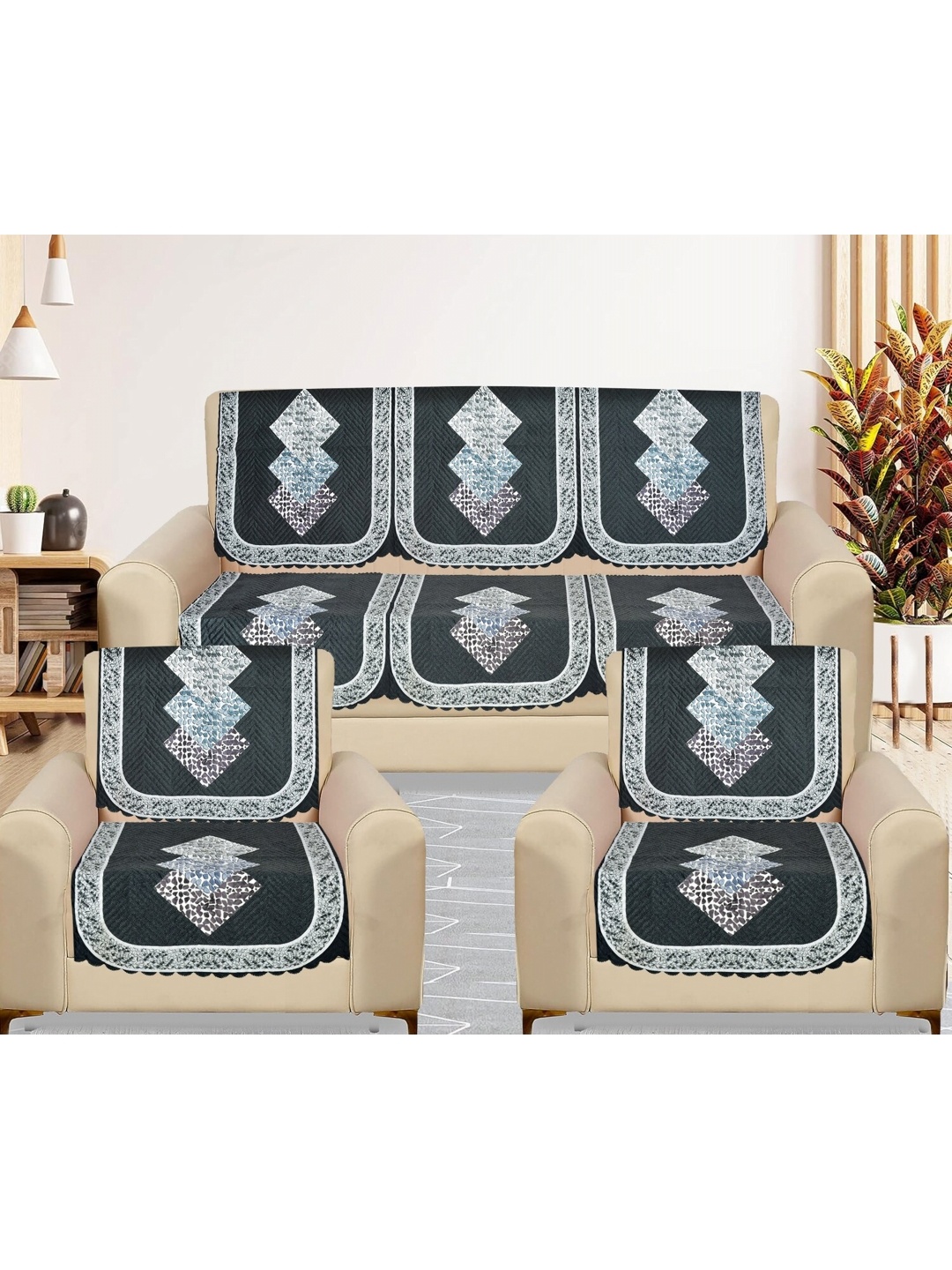 

RRC Grey 10 Pieces Printed Velvet Sofa Cover