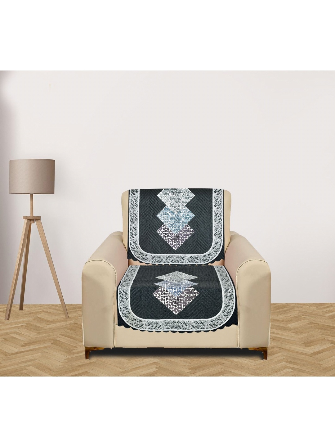 

RRC Grey 2 Pieces Printed Velvet Single Seater Sofa Cover