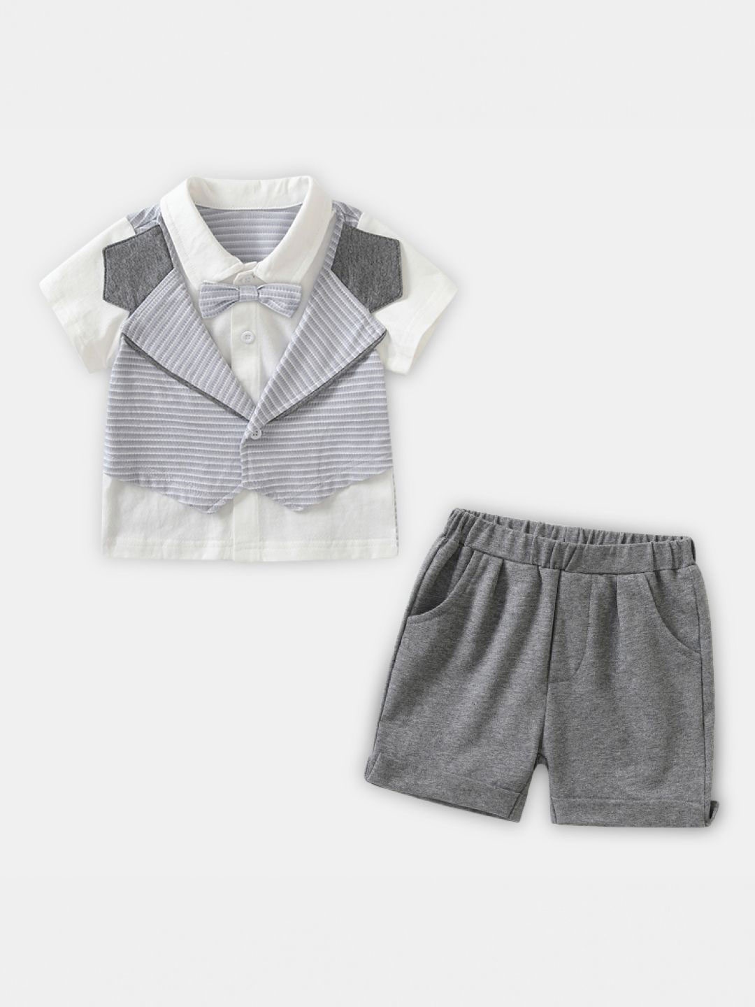 

StyleCast Boys Striped Shirt with Shorts, Grey