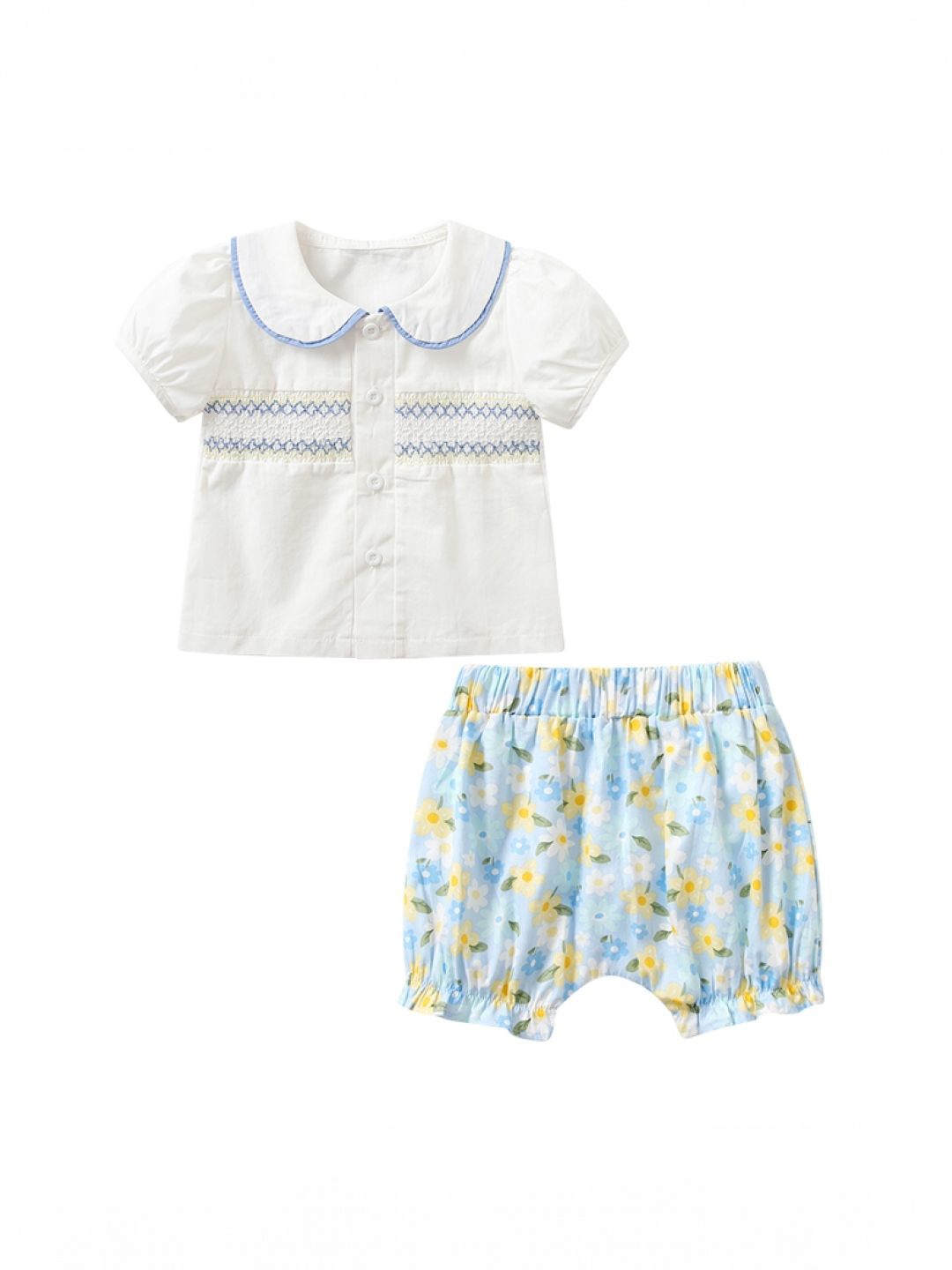 

StyleCast Girls White & Blue Printed Pure Cotton Top with Shorts