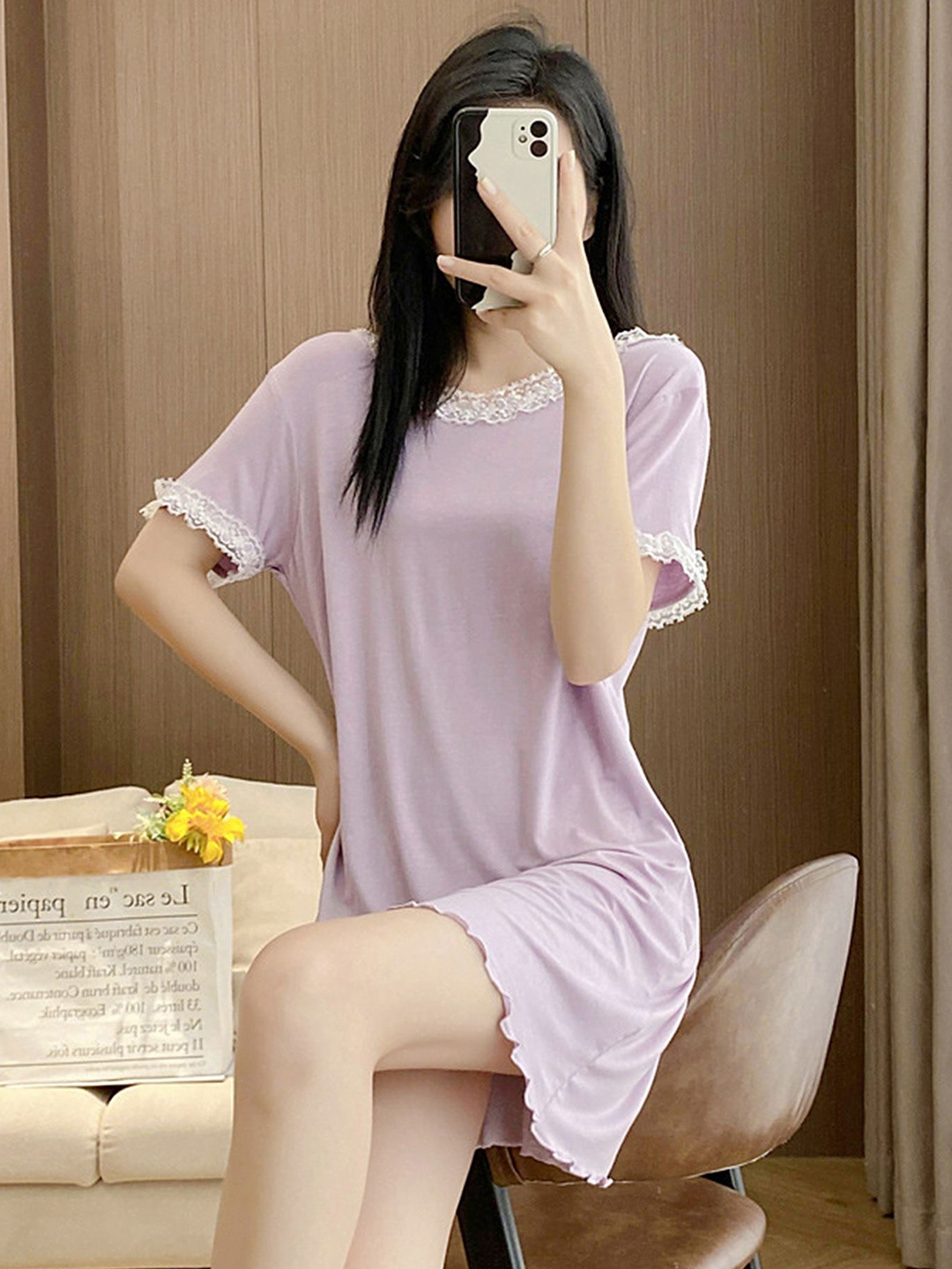 

LULU & SKY Round Neck T-shirt Nightdress, Purple