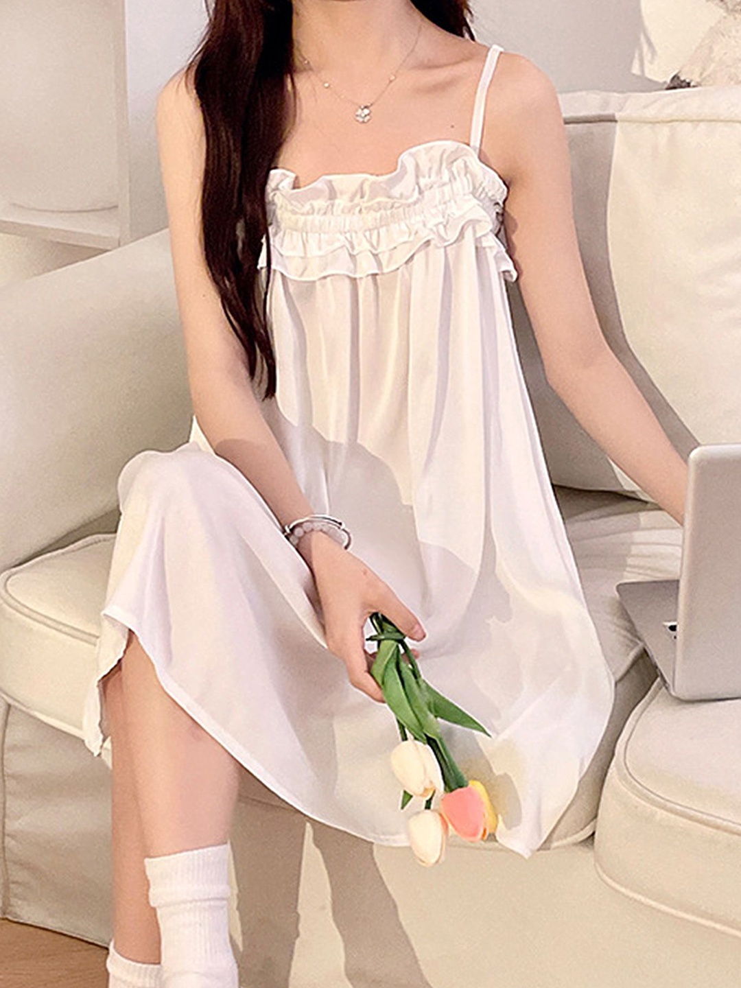 

LULU & SKY Shoulder Straps Nightdress, White