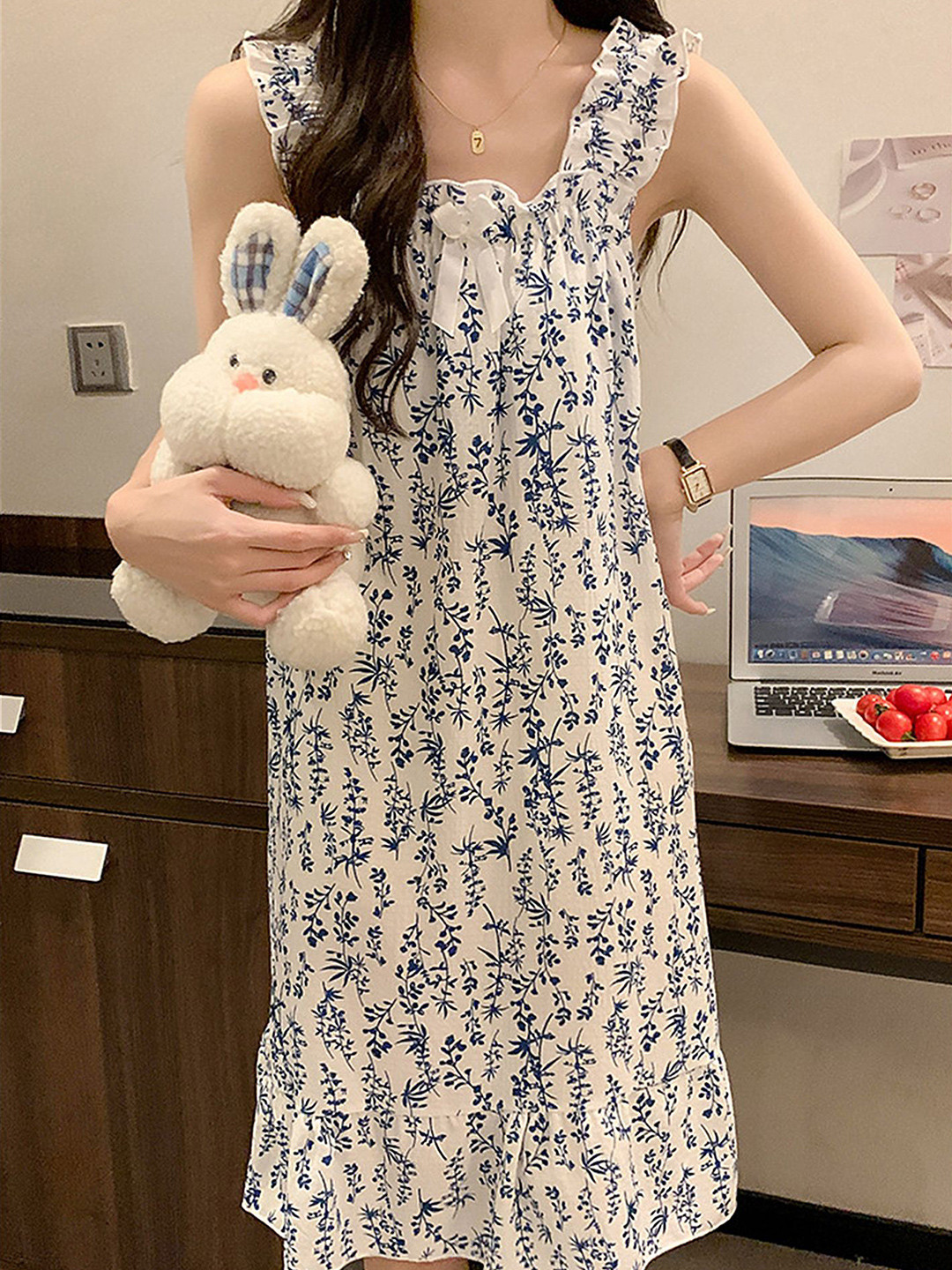 

LULU & SKY Floral Printed Nightdress, Off white