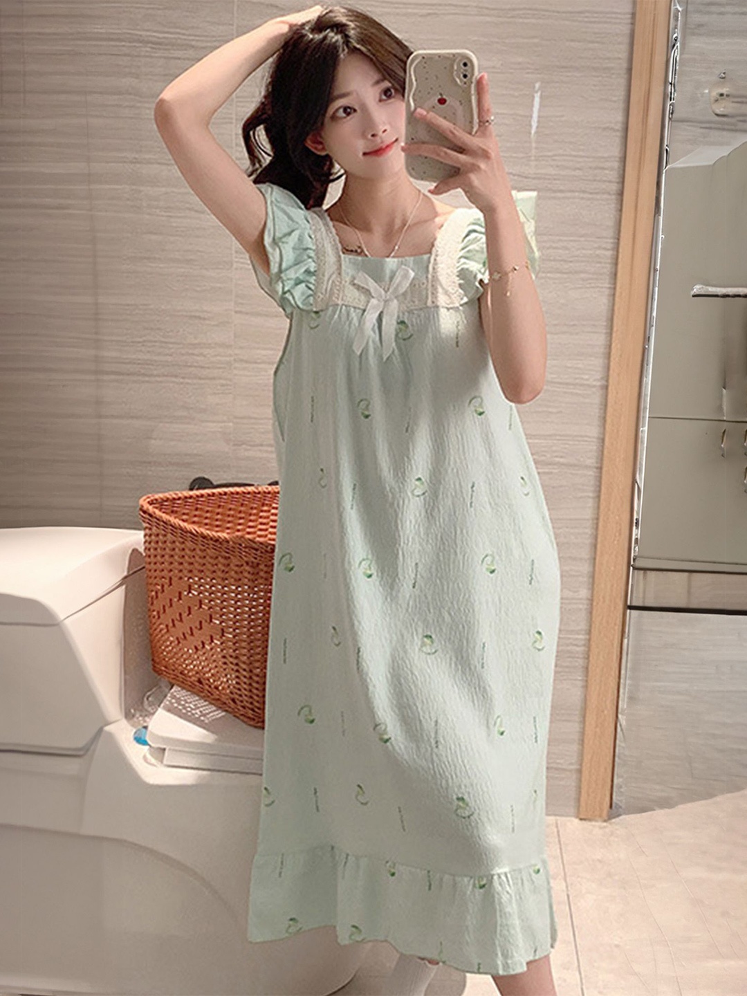

LULU & SKY Floral Printed Midi Nightdress, Green