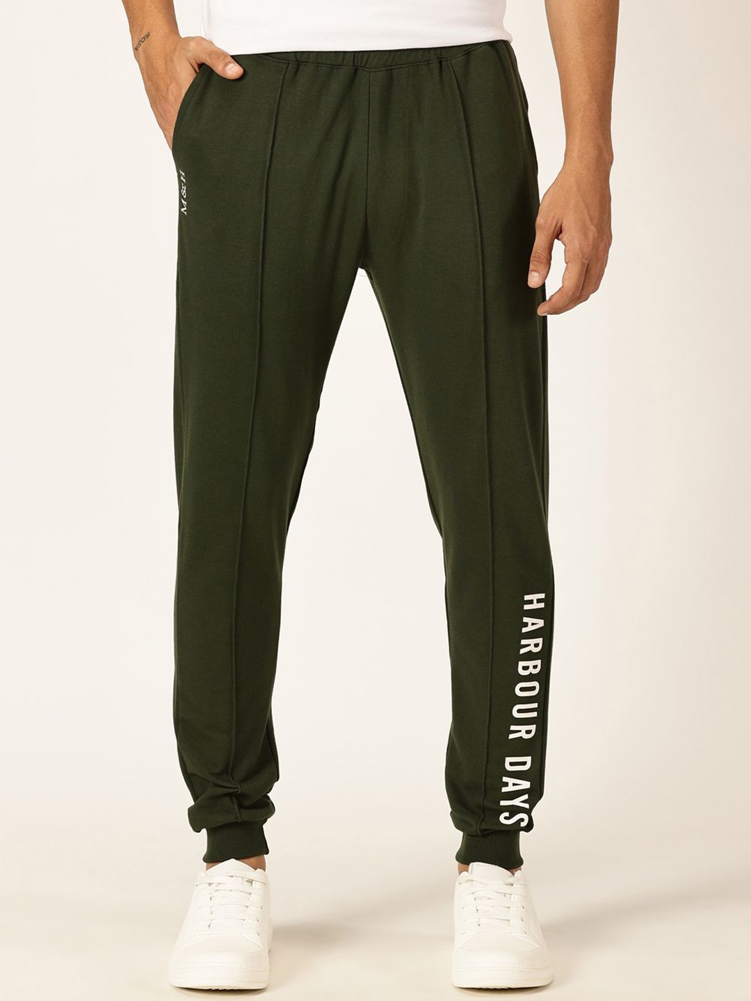 

Mast & Harbour Men Smart Slim Fit Cotton Joggers, Olive