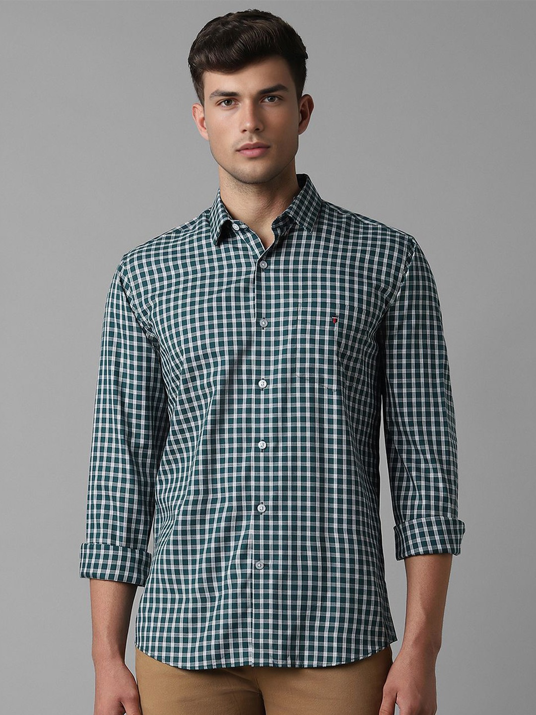 

Louis Philippe Sport Slim Fit Gingham Checked Cotton Casual Shirt, Green