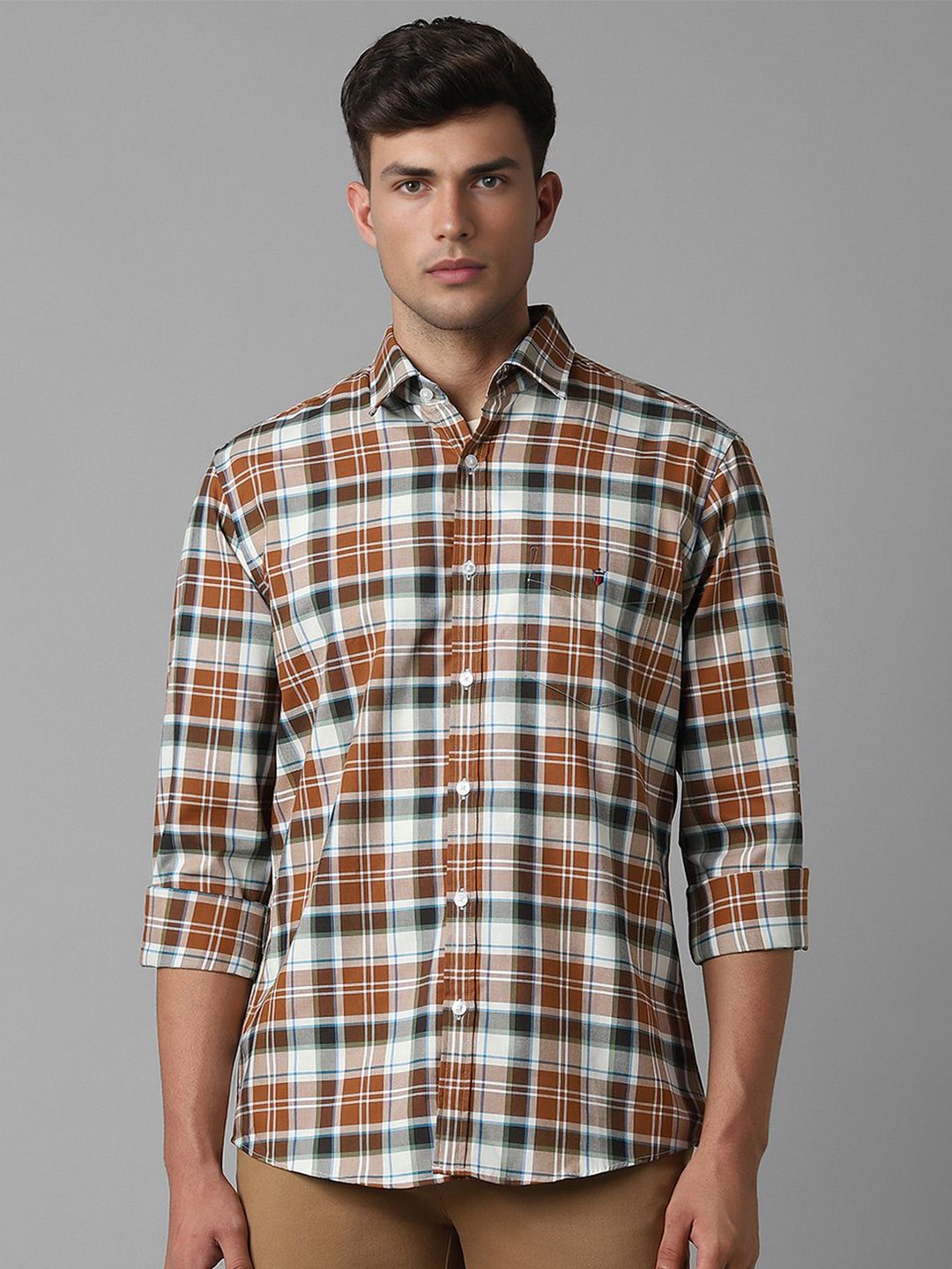 

Louis Philippe Sport Slim Fit Tartan Checks Pure Cotton Casual Shirt, Brown
