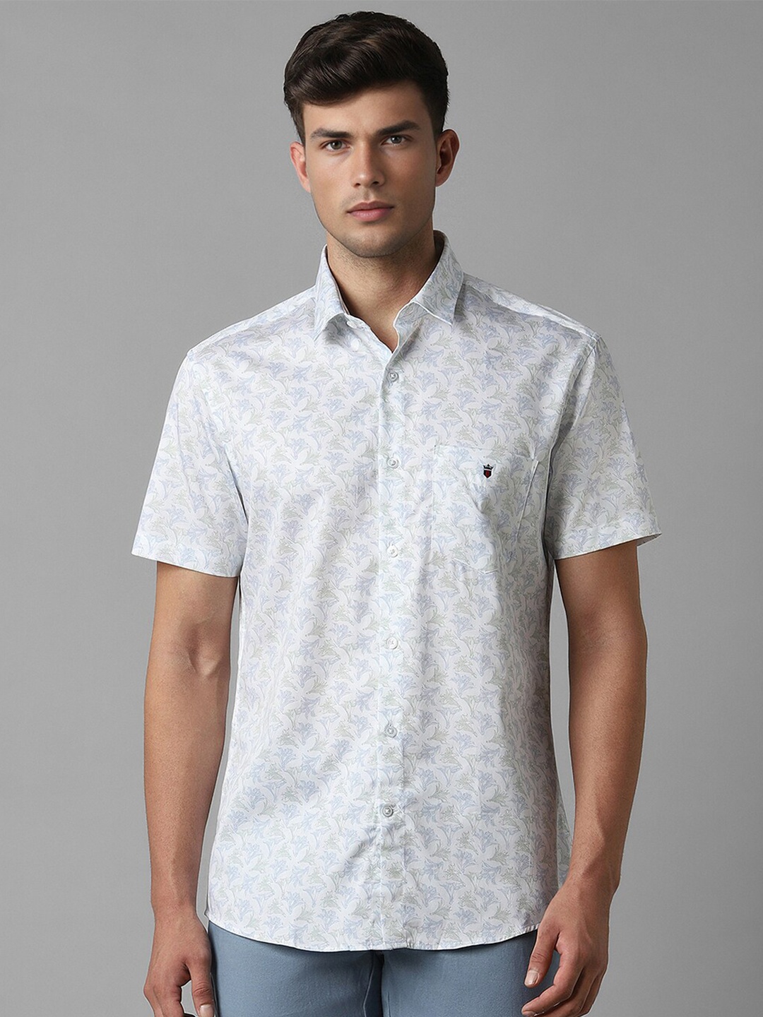 Louis Philippe Sport Slim Fit Floral Printed Pure Cotton Casual Shirt, White