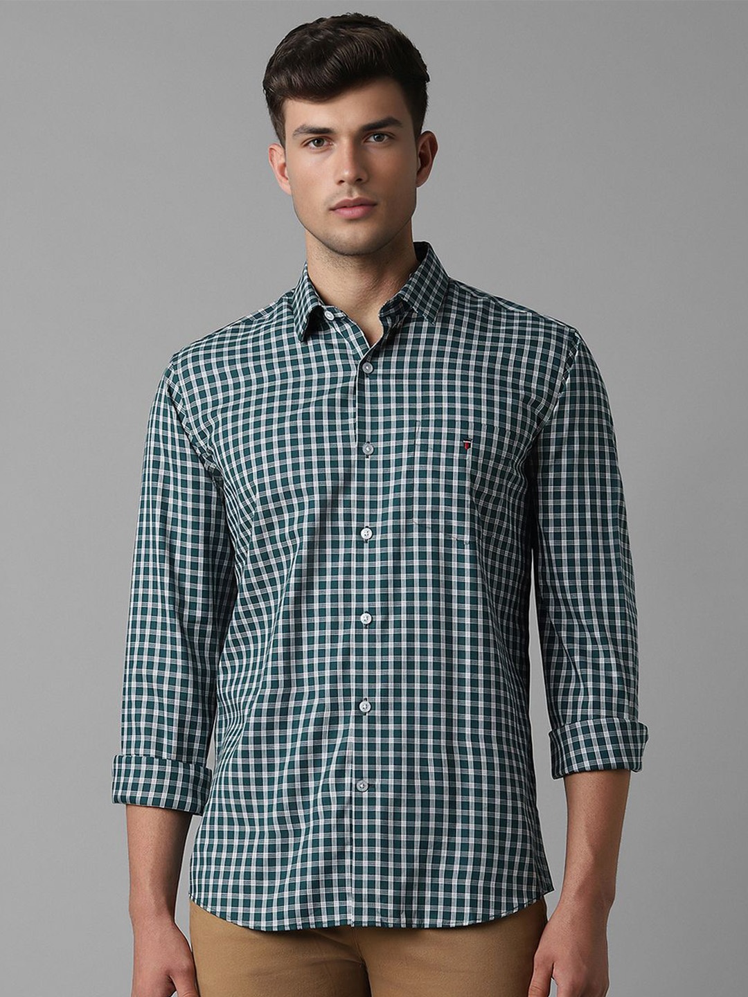 

Louis Philippe Sport Slim Fit Gingham Checked Cotton Casual Shirt, Green