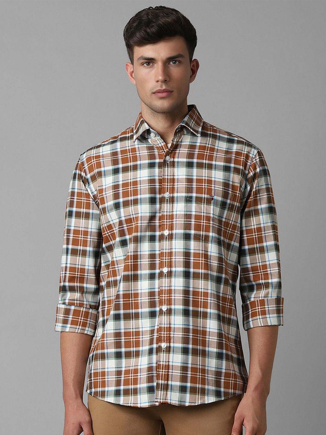 

Louis Philippe Sport Slim Fit Tartan Checks Pure Cotton Casual Shirt, Brown