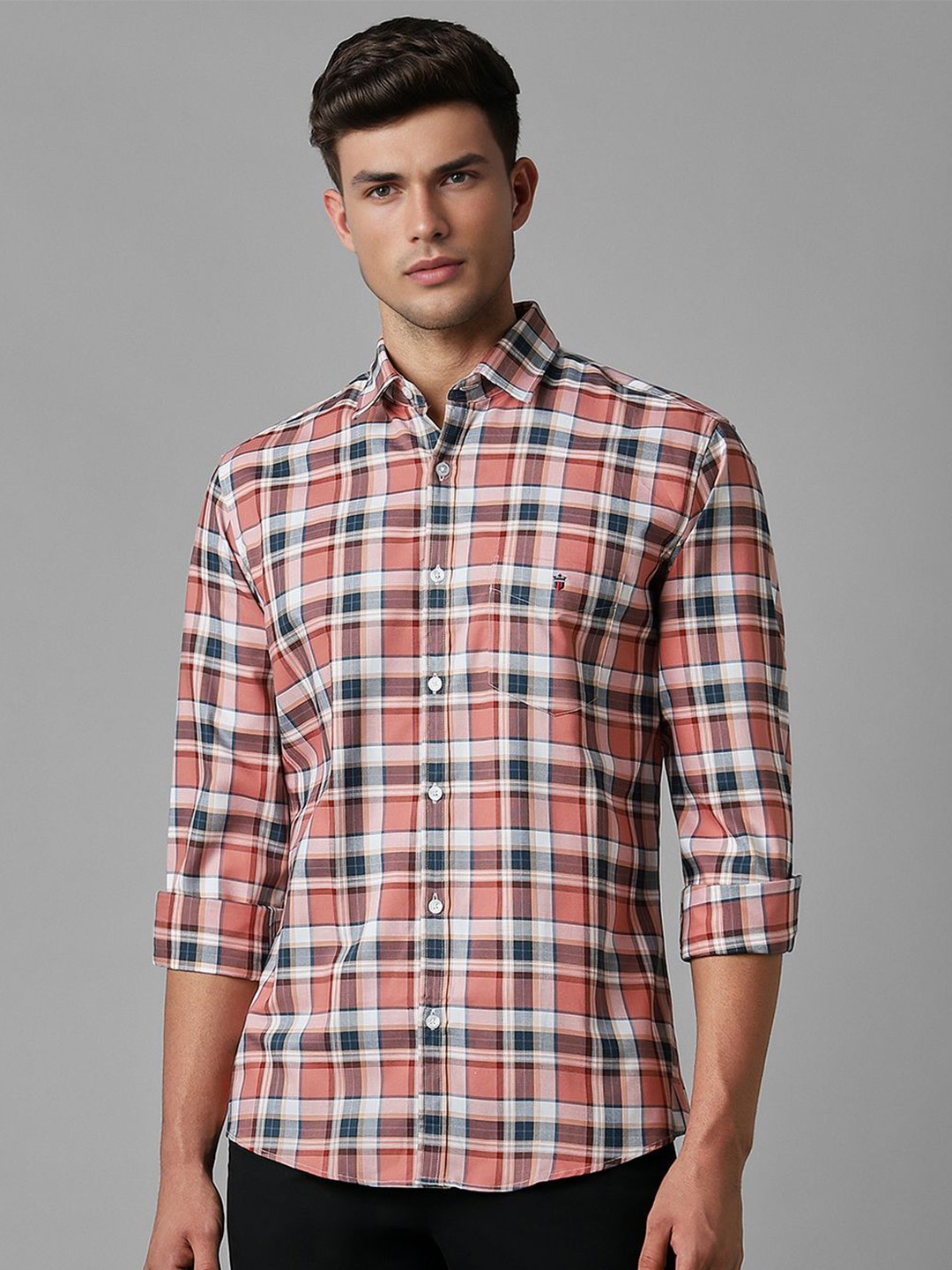 

Louis Philippe Sport Slim Fit Checked Pure Cotton Casual Shirt, Peach