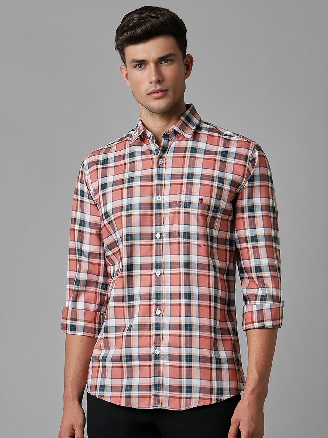 

Louis Philippe Sport Slim Fit Checked Cotton Casual Shirt, Peach