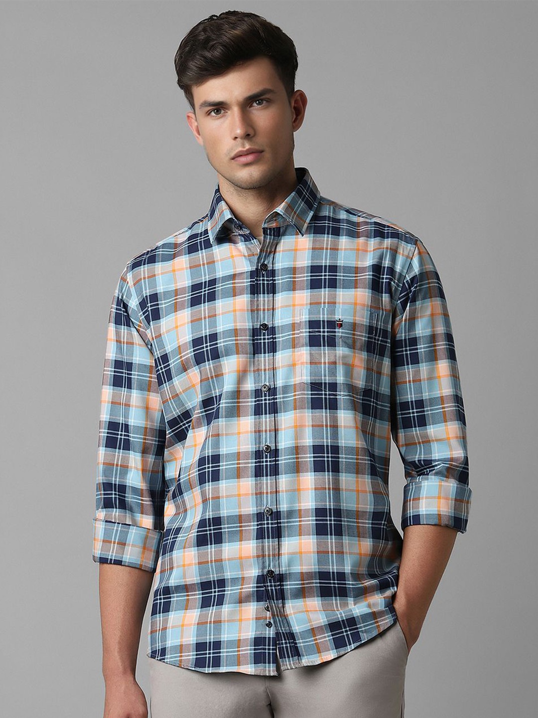 

Louis Philippe Sport Slim Fit Tartan Checks Pure Cotton Casual Shirt, Blue