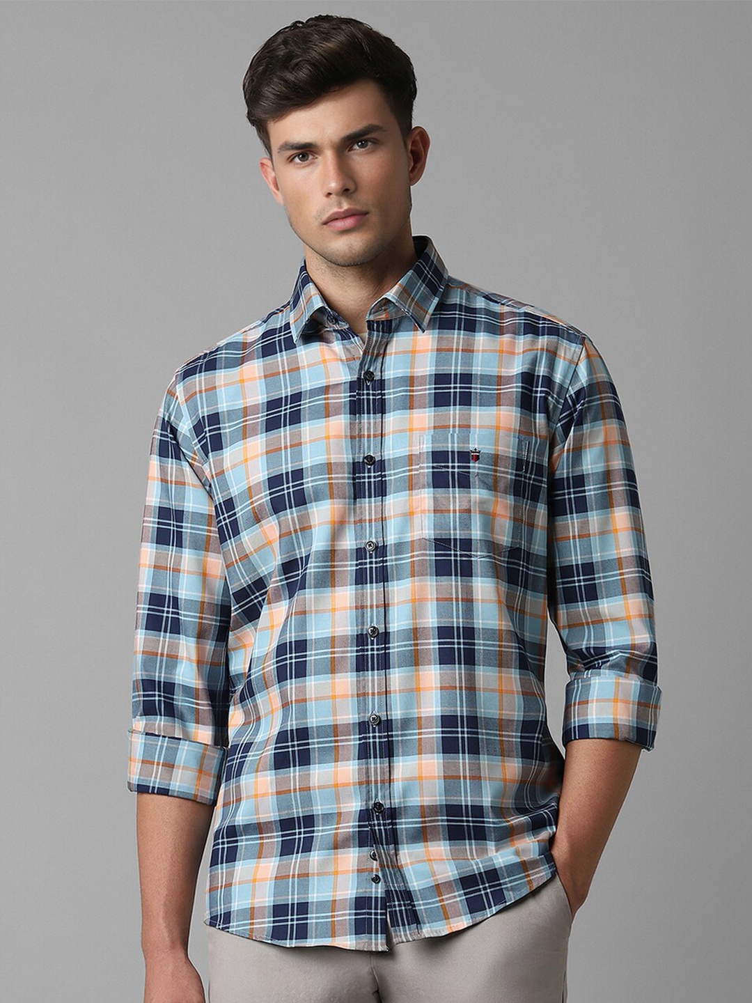 

Louis Philippe Sport Slim Fit Tartan Checks Pure Cotton Casual Shirt, Blue