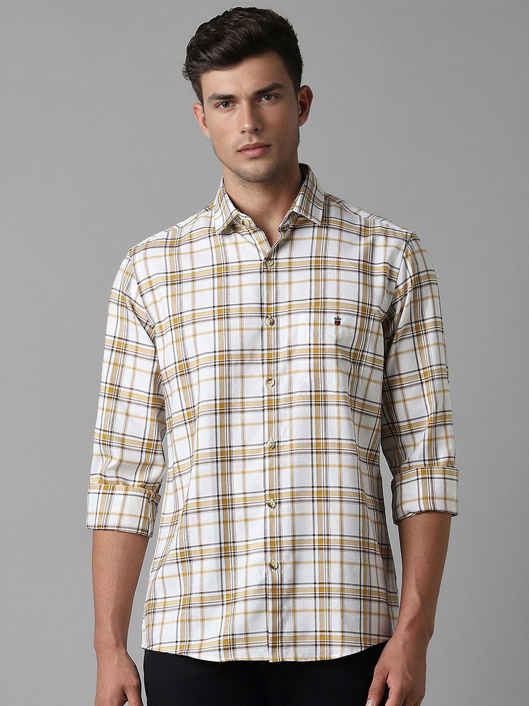 

Louis Philippe Sport Slim Fit Tartan Checks Pure Cotton Casual Shirt, Yellow