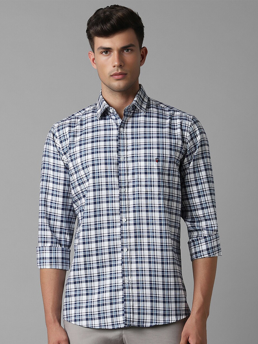 

Louis Philippe Sport Slim Fit Checked Cotton Casual Shirt, Blue