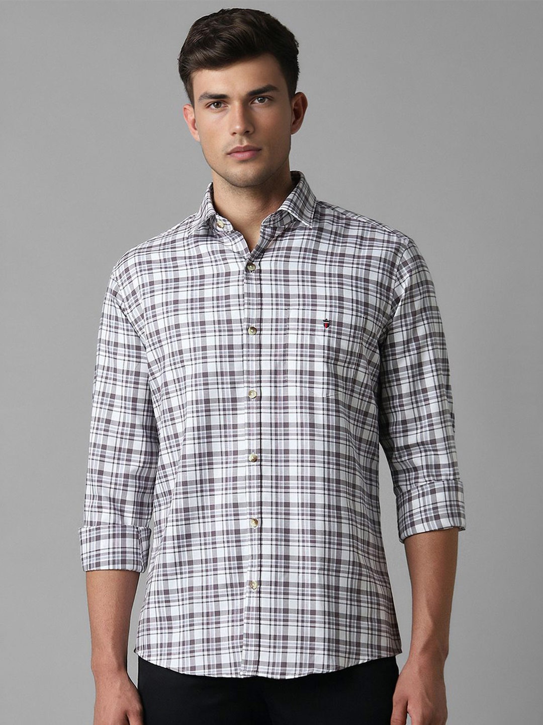 

Louis Philippe Sport Slim Fit Checked Pure Cotton Casual Shirt, White