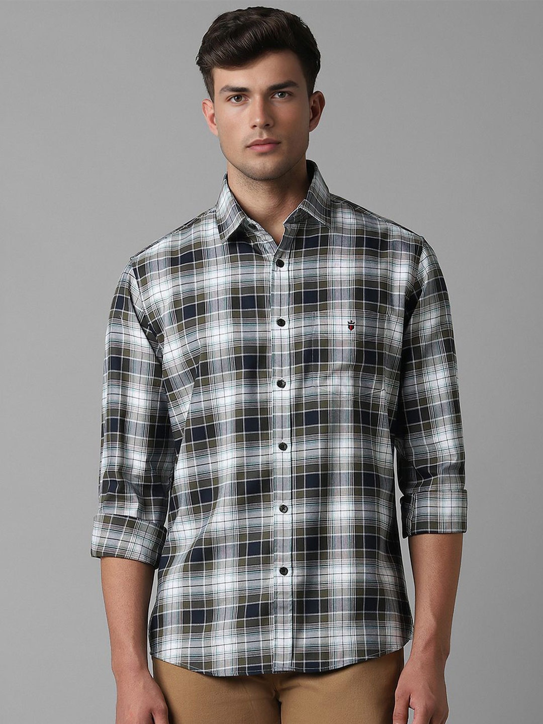 

Louis Philippe Sport Slim Fit Tartan Checks Pure Cotton Casual Shirt, Black