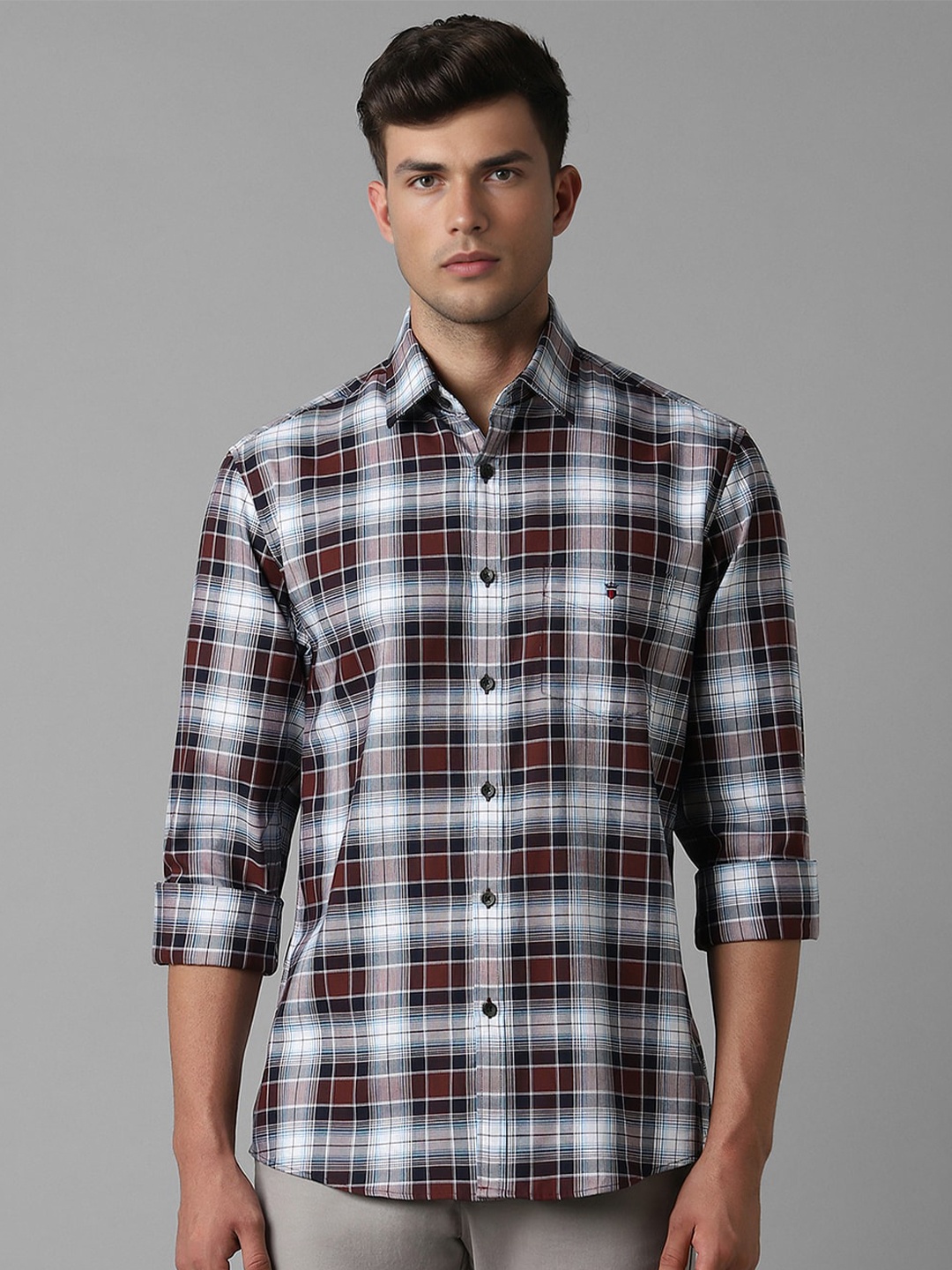 

Louis Philippe Sport Slim Fit Tartan Checked Cotton Casual Shirt, Maroon