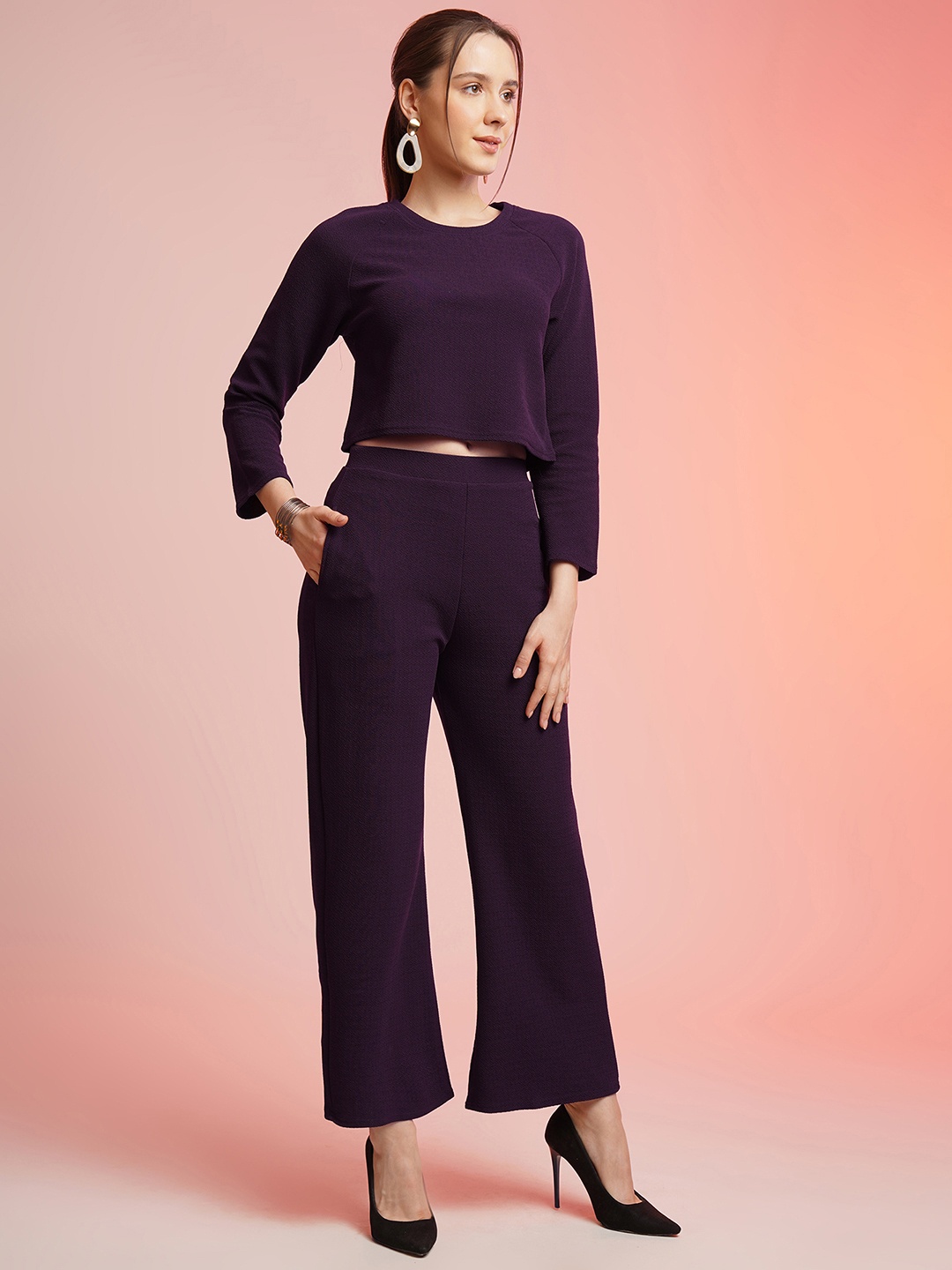 

Selvia Round-Neck Raglan Sleeve Top & Trousers, Purple