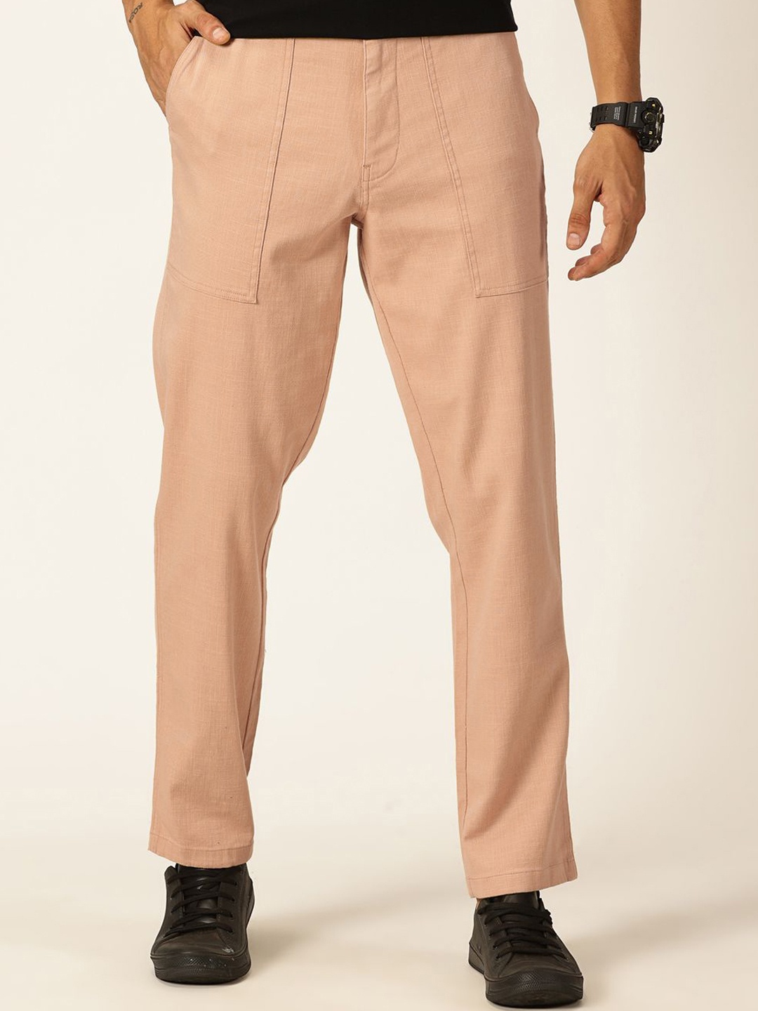 

Thomas Scott Men Smart Regular Fit Mid-Rise Easy Wash Linen Chinos Trousers, Khaki