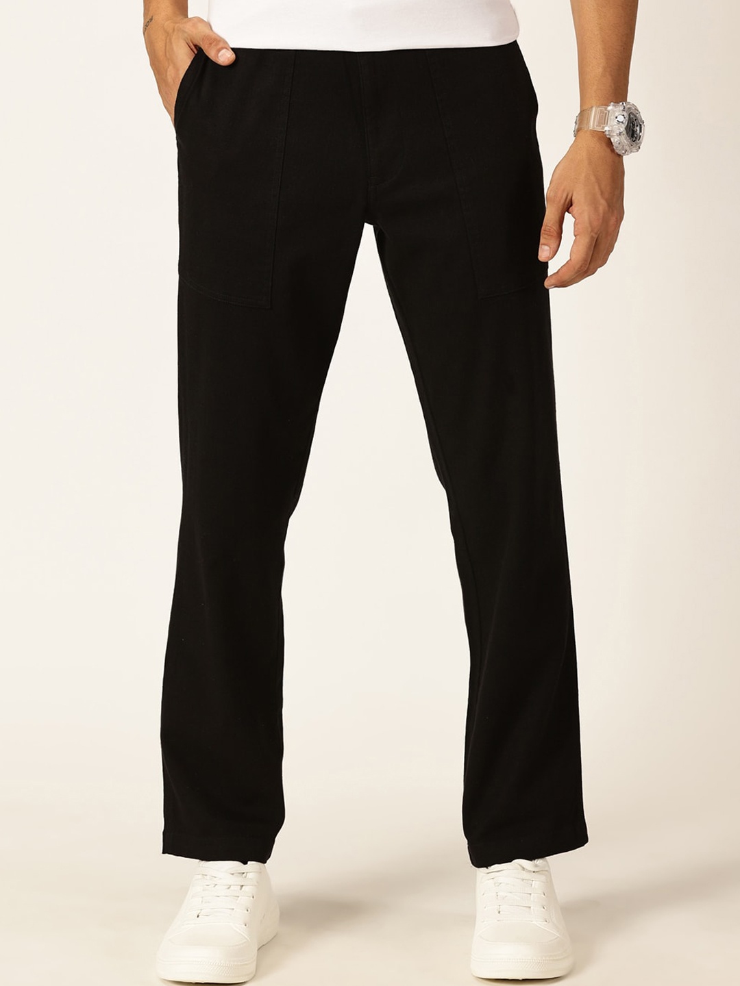 

Thomas Scott Men Smart Regular Fit Easy Wash Linen Chinos Trousers, Black