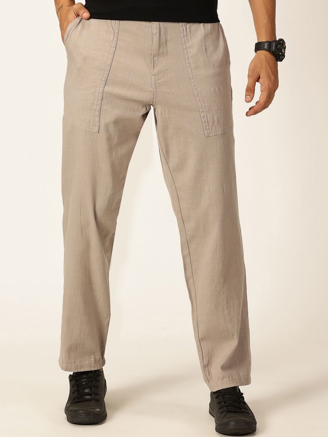 

Thomas Scott Men Smart Regular Fit Easy Wash Linen Chinos Trousers, Grey