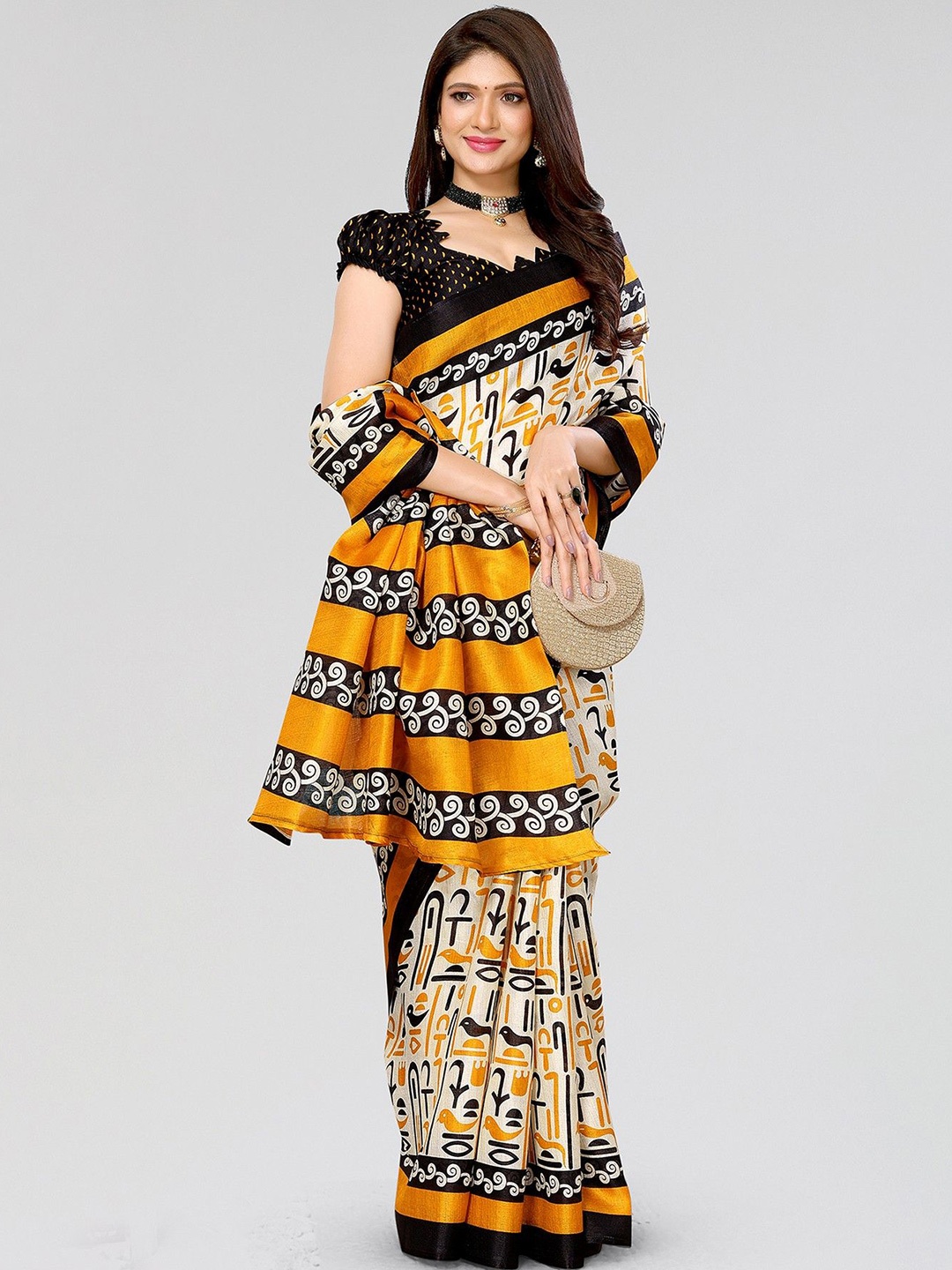

KALINI Kalamkari Printed Saree, Yellow