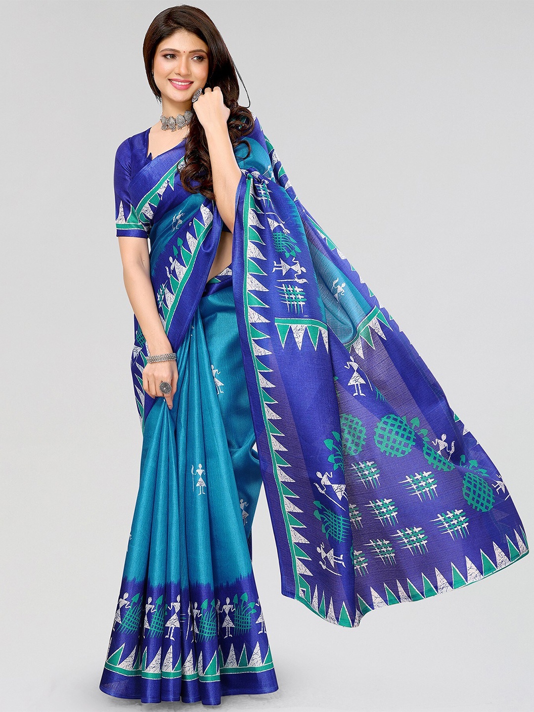 

KALINI Warli Art Silk Saree, Blue