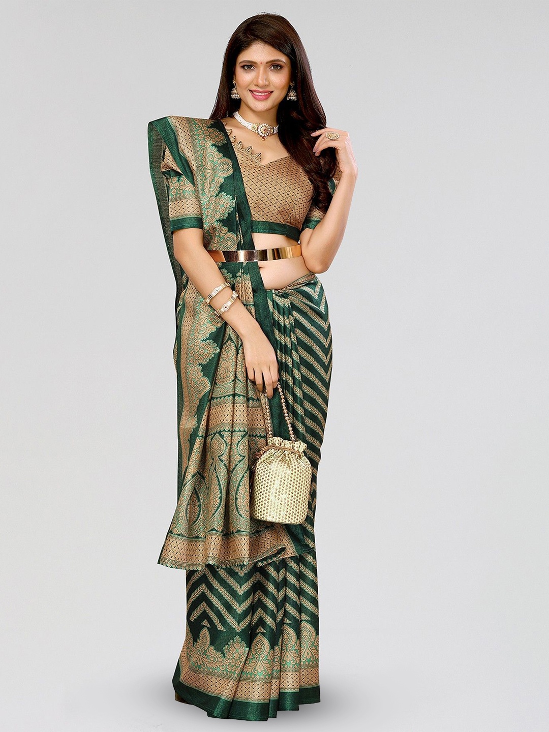 

KALINI Woven Design Zari Art Silk Saree, Green