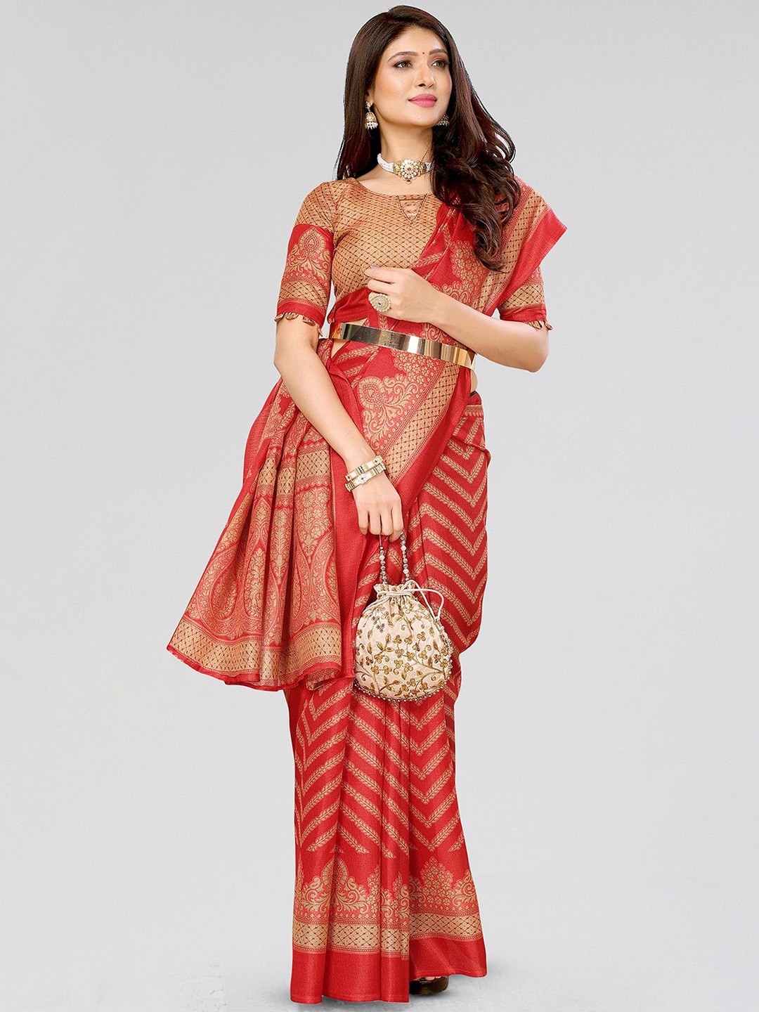 

KALINI Kalamkari Art Silk Saree, Red