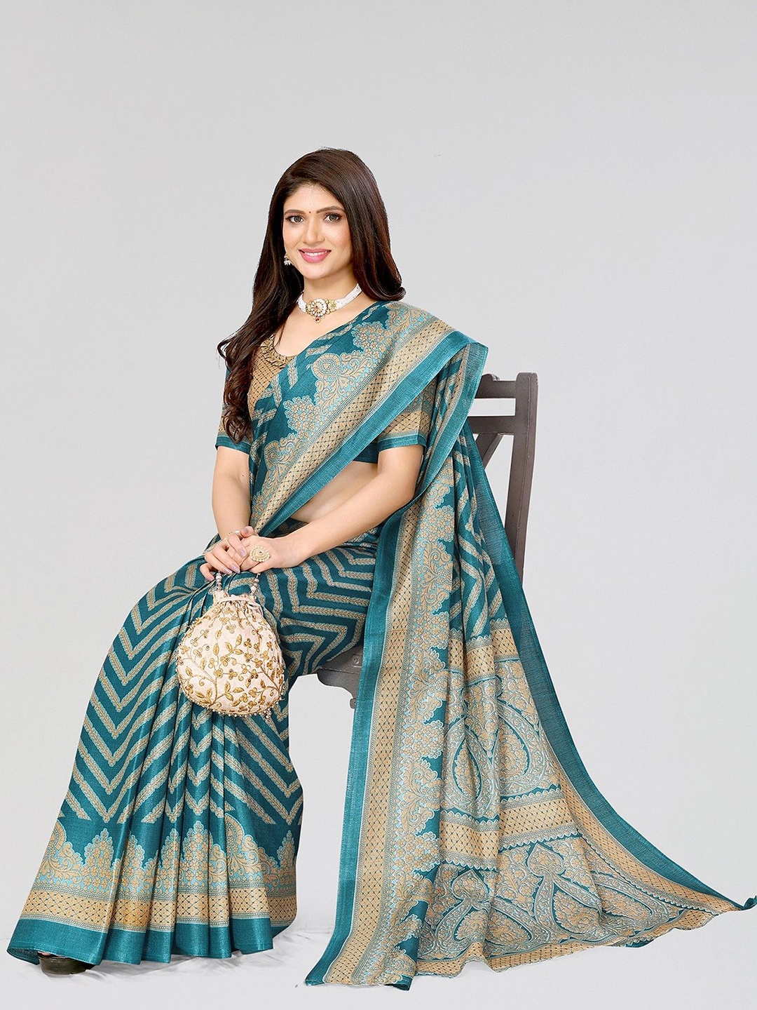 

KALINI Ethnic Motifs Saree, Teal