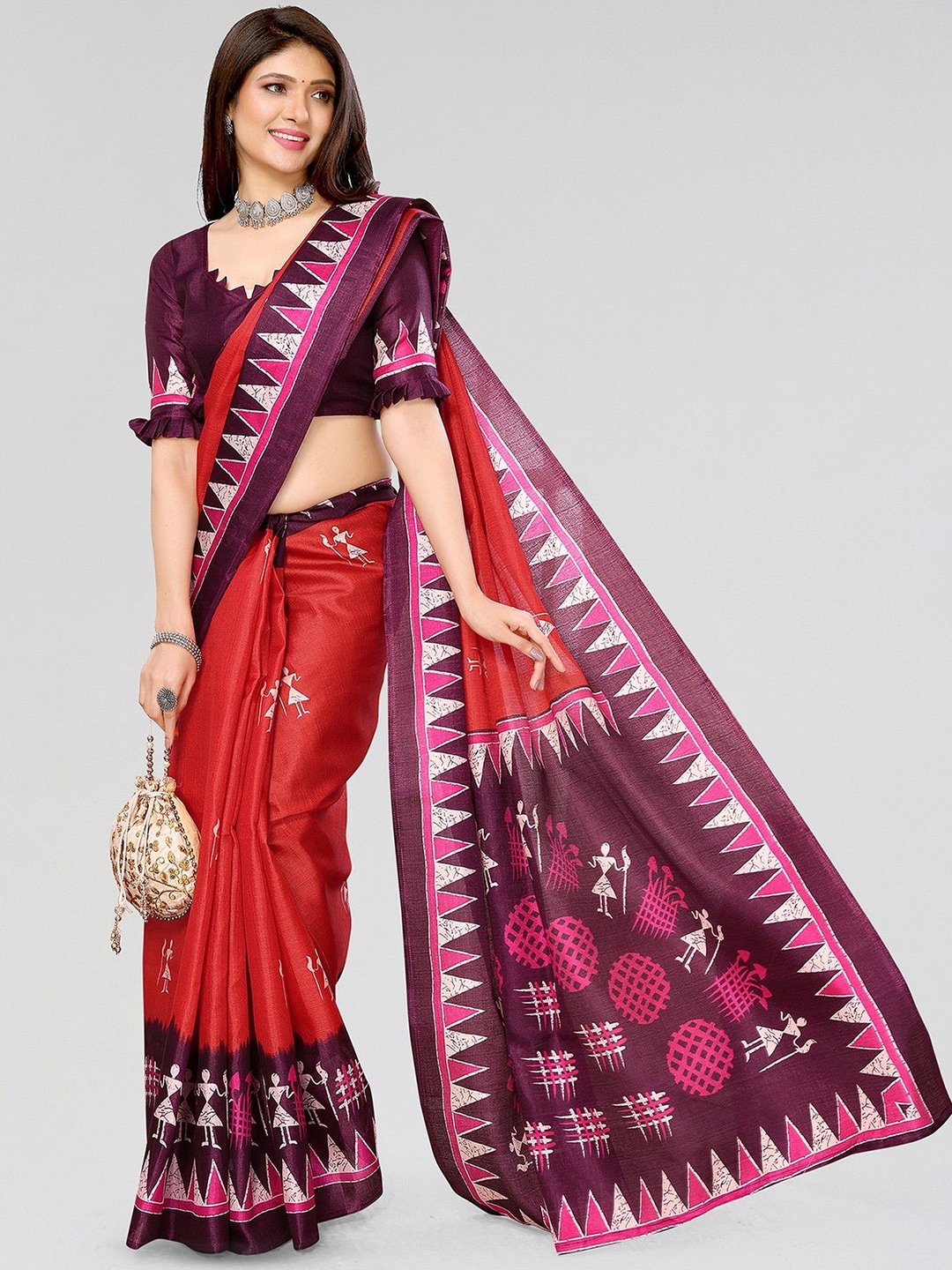 

KALINI Warli Printed Saree, Red