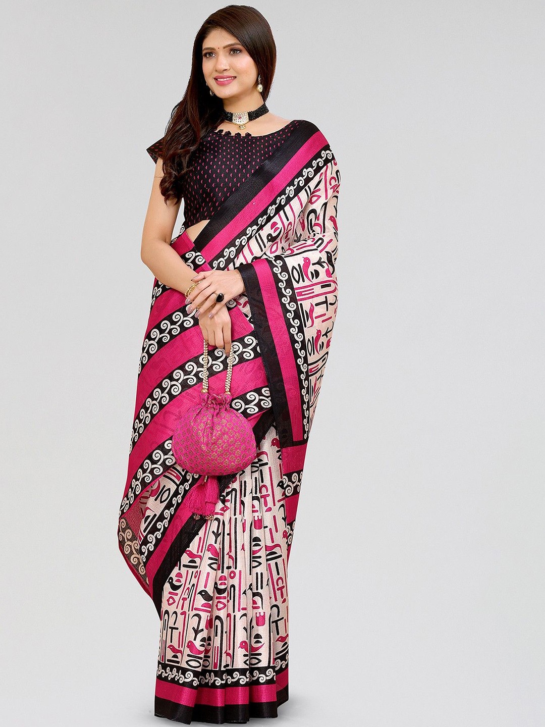 

KALINI Ethnic Motifs Saree With Blouse Piece, Pink