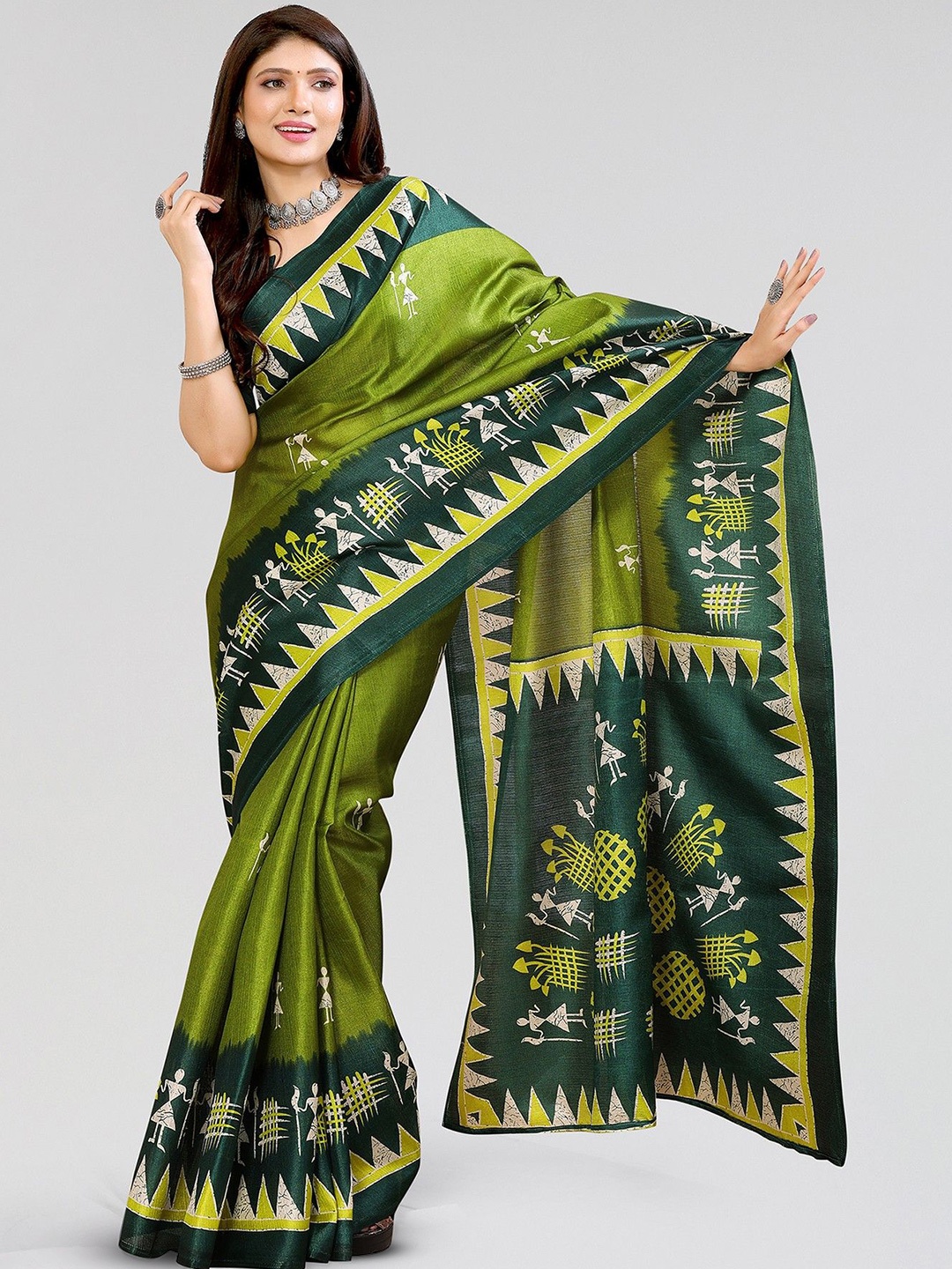 

KALINI Warli Printed Saree, Green