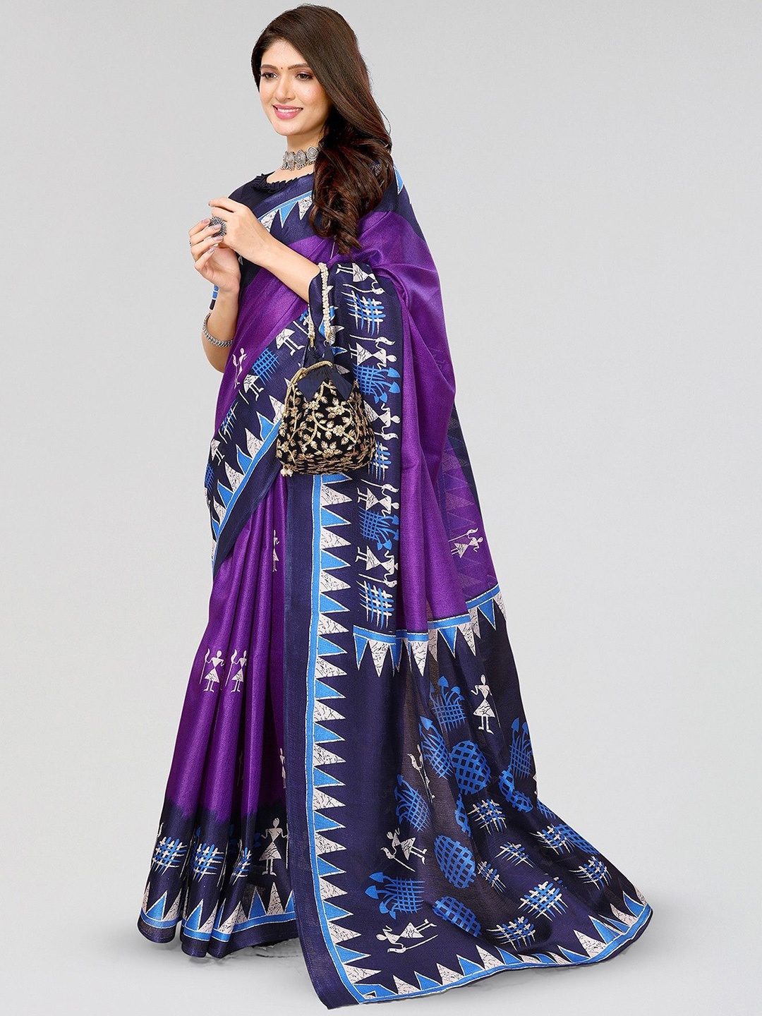 

KALINI Warli Printed Saree, Purple