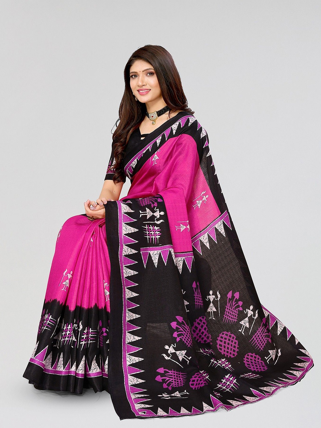 

KALINI Warli Art Silk Saree, Pink