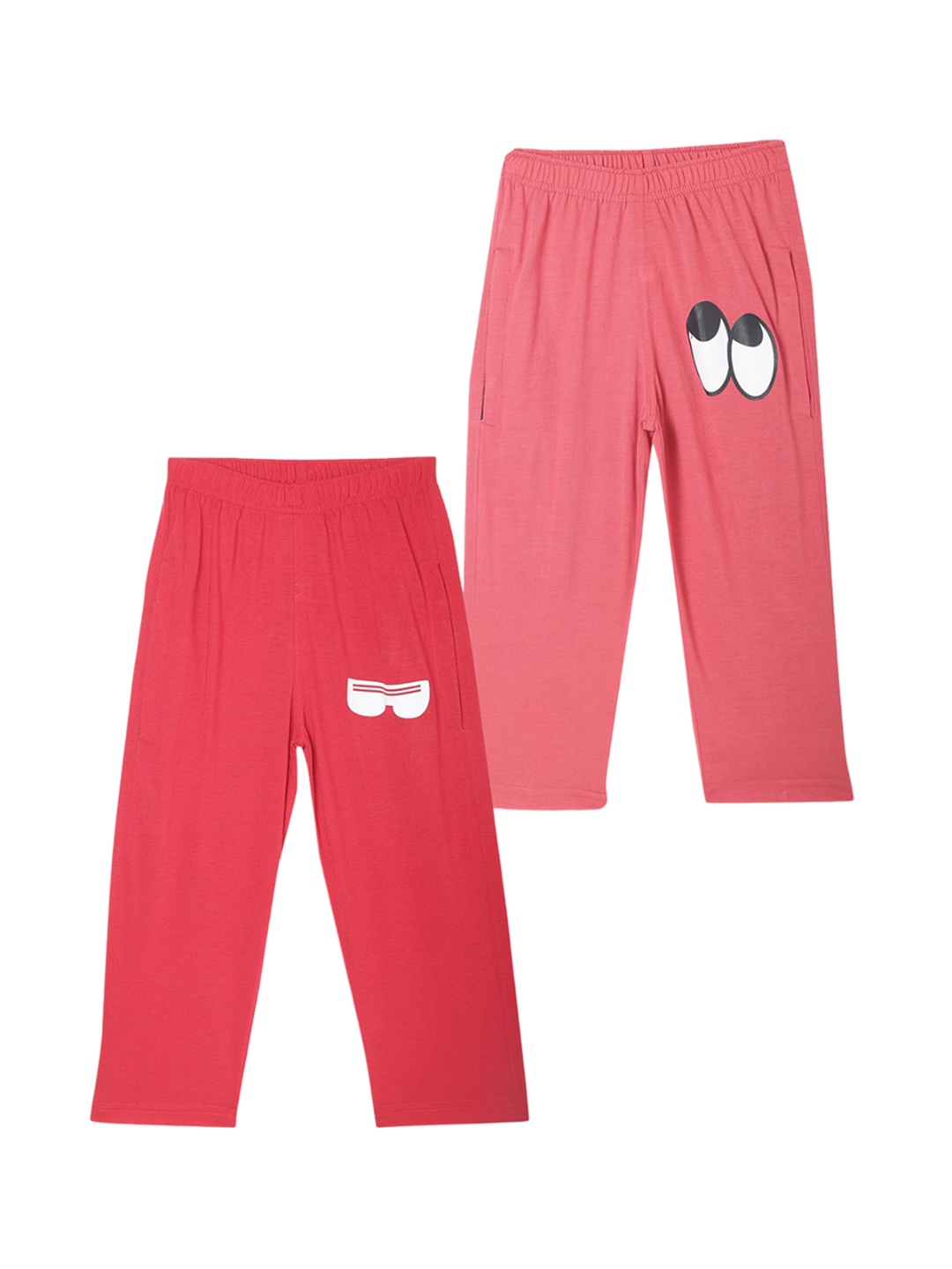 

VIMAL JONNEY Pack Of 2 Kids Printed Mid Rise Track Pants, Pink