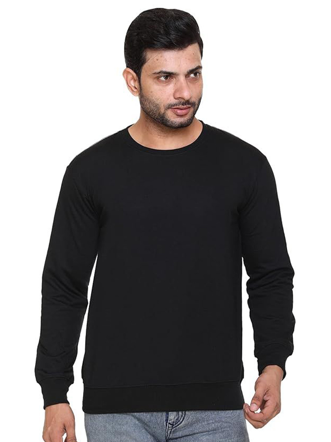 

GAINELL Round Neck Long Sleeves Cotton Pullover Sweatshirt, Black