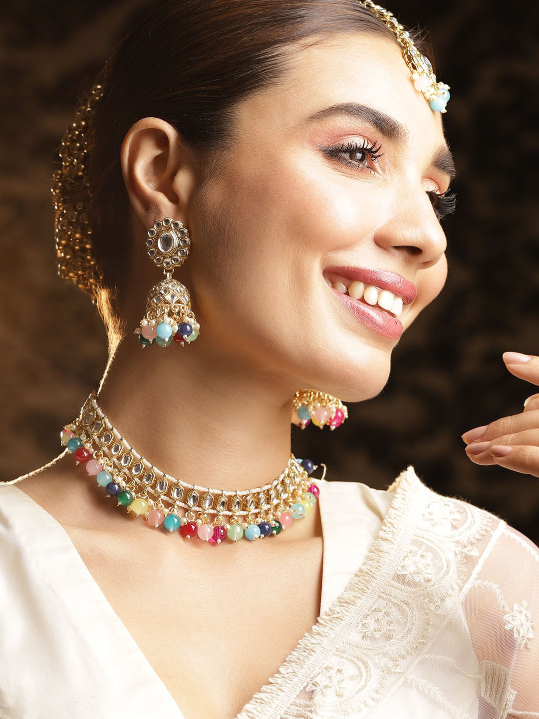 

Rubans 22KT Gold Plated Multicolor Beaded Necklace Set