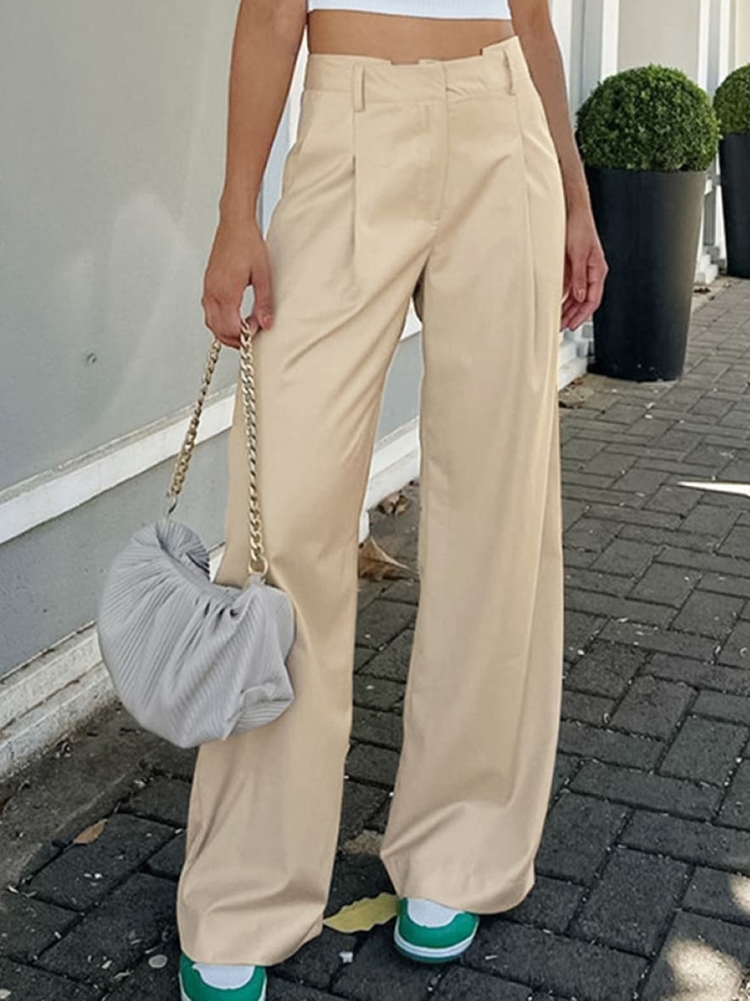 

Stylecast X KPOP Women Mid Rise Regular Fit Tailored Pleated Trouser, Cream