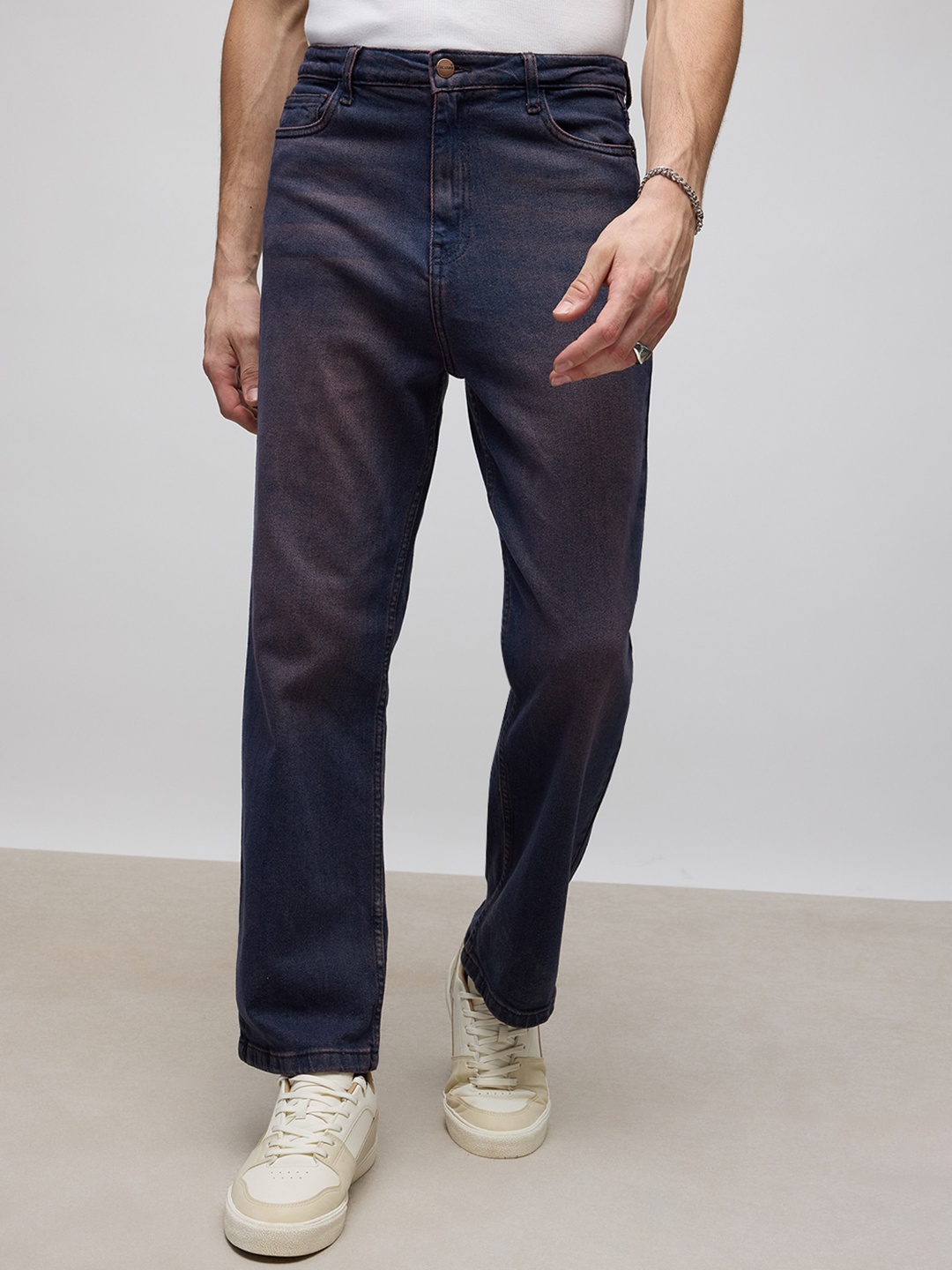 

FREAKINS Men Black Straight Fit High-Rise Clean Look Cotton Jeans