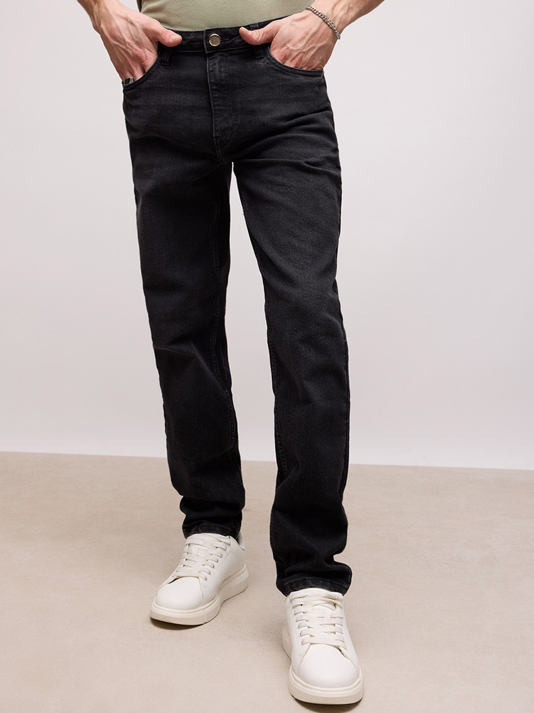 

FREAKINS BLACK CHARCOAL Men Black Tapered Fit High-Rise Clean Look Stretchable Jeans
