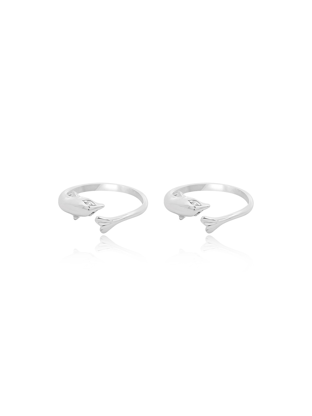 

Nistra Dolphin Sterling Silver Rhodium-Plated Cubic Zirconia Studded Toe Rings