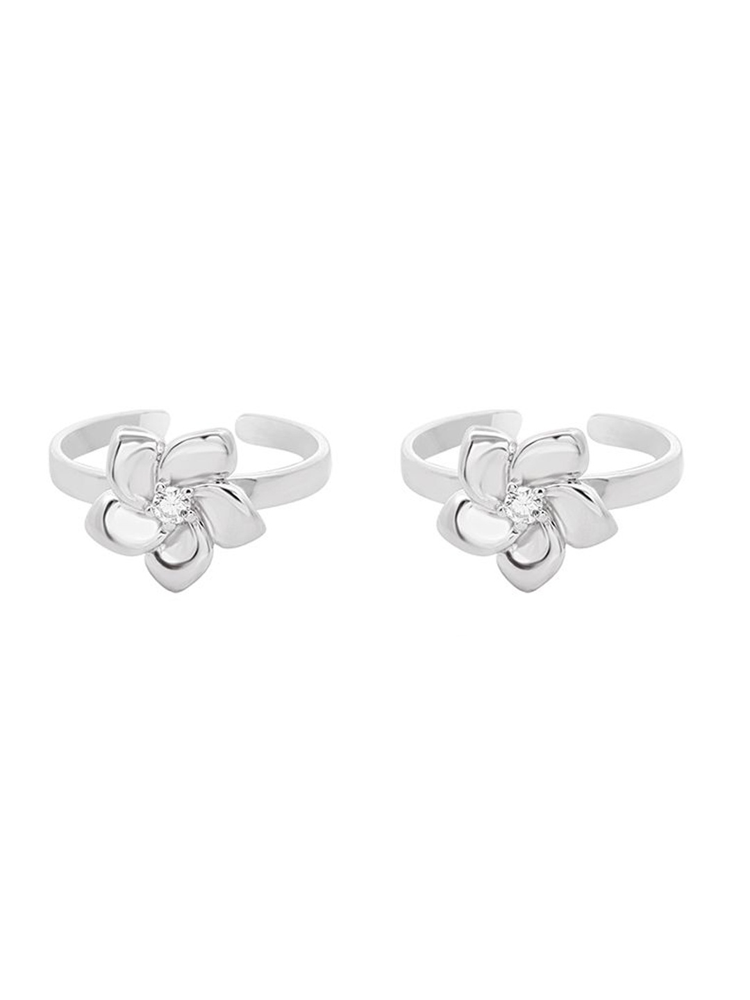 

Nistra Petals Sterling Silver Rhodium-Plated Cubic Zirconia Studded Toe Rings