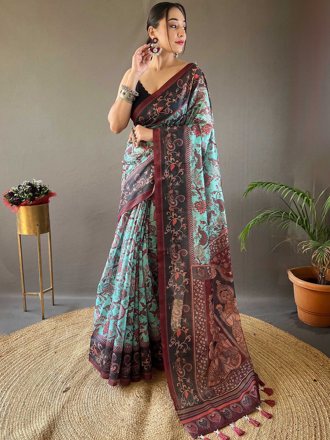 

Panzora Kalamkari Saree, Blue